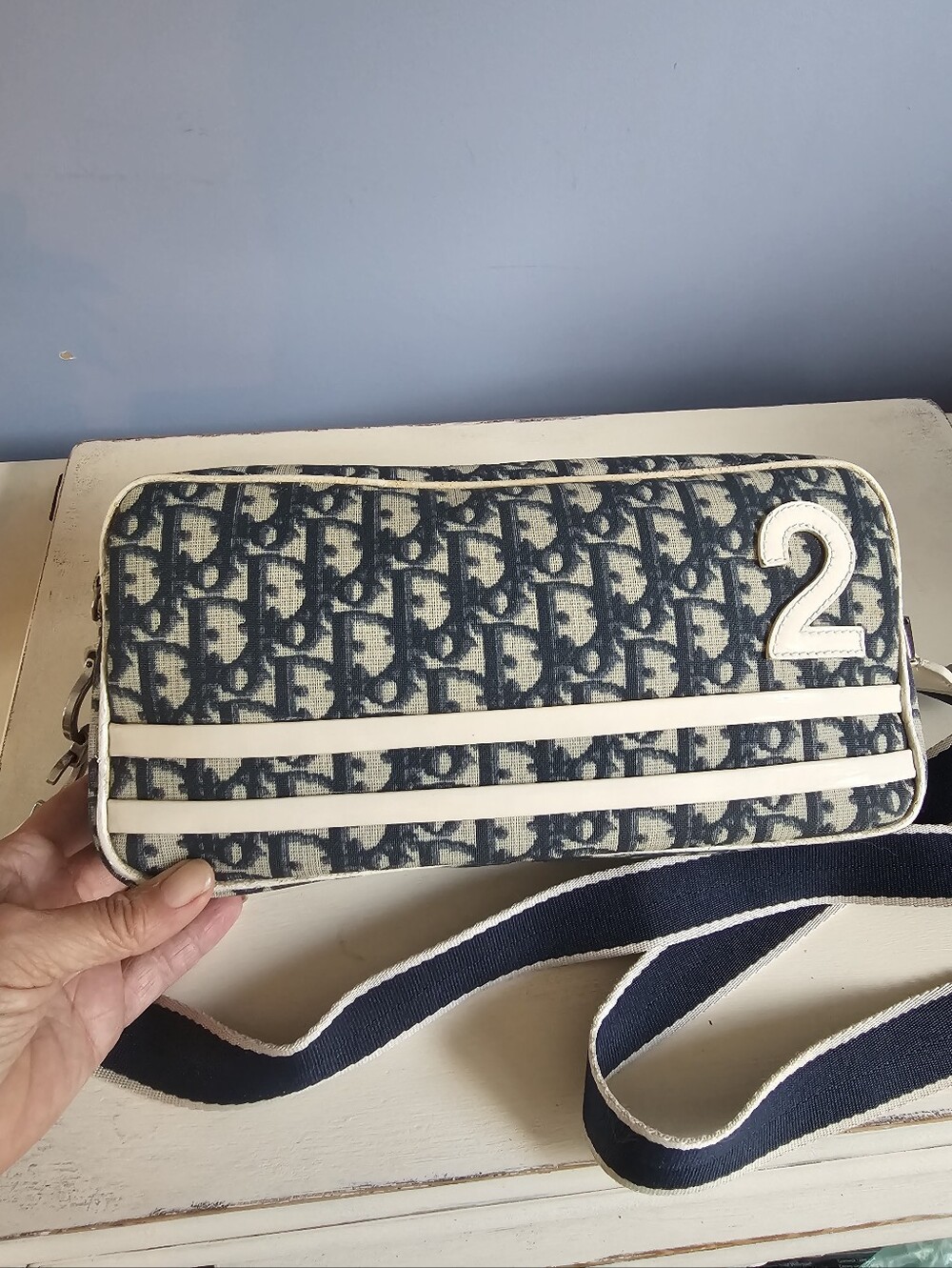 Dior Navy & Cream Oblique Canvas Crossbody with Number 2